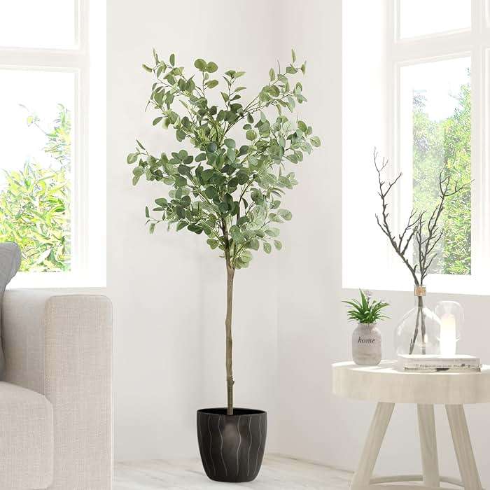 Fogein Artificial Eucalyptus Tree,6Ft Tall Fake Potted Tree Silk Faux Eucalyptus Tree with Plastic Nursery Pot, Artificial Plants for Home Office Indoor Decor - Image 2