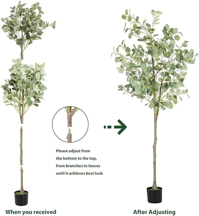 Fogein Artificial Eucalyptus Tree,6Ft Tall Fake Potted Tree Silk Faux Eucalyptus Tree with Plastic Nursery Pot, Artificial Plants for Home Office Indoor Decor - Image 5