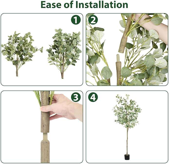 Fogein Artificial Eucalyptus Tree,6Ft Tall Fake Potted Tree Silk Faux Eucalyptus Tree with Plastic Nursery Pot, Artificial Plants for Home Office Indoor Decor - Image 7