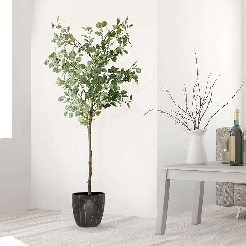 Fogein Artificial Eucalyptus Tree,6Ft Tall Fake Potted Tree Silk Faux Eucalyptus Tree with Plastic Nursery Pot, Artificial Plants for Home Office Indoor Decor - Image 8