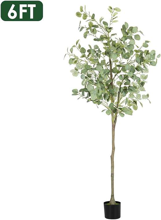 Fogein Artificial Eucalyptus Tree,6Ft Tall Fake Potted Tree Silk Faux Eucalyptus Tree with Plastic Nursery Pot, Artificial Plants for Home Office Indoor Decor - Image 9