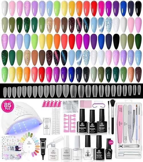 beetles 85 Pcs Gel Nail Polish Kit with UV Light - 35 Colors Gel Polish Set Travel Diary All in One Manicure Kit with Nails Tips and Base Top Coat Soak Off Home DIY Salon Gifts for Women Teens Girls - Image 7