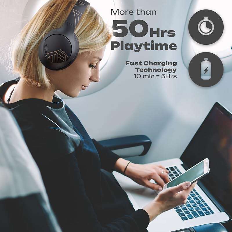 PowerLocus Bluetooth Headphones Over Ear, 50H Playtime with 4 EQ Modes Wireless Headphones with Microphone, HiFi Stereo Deep Bass, Soft Ear Cups, Foldable Lightweight Headset for Travel/Office/Workout - Image 4