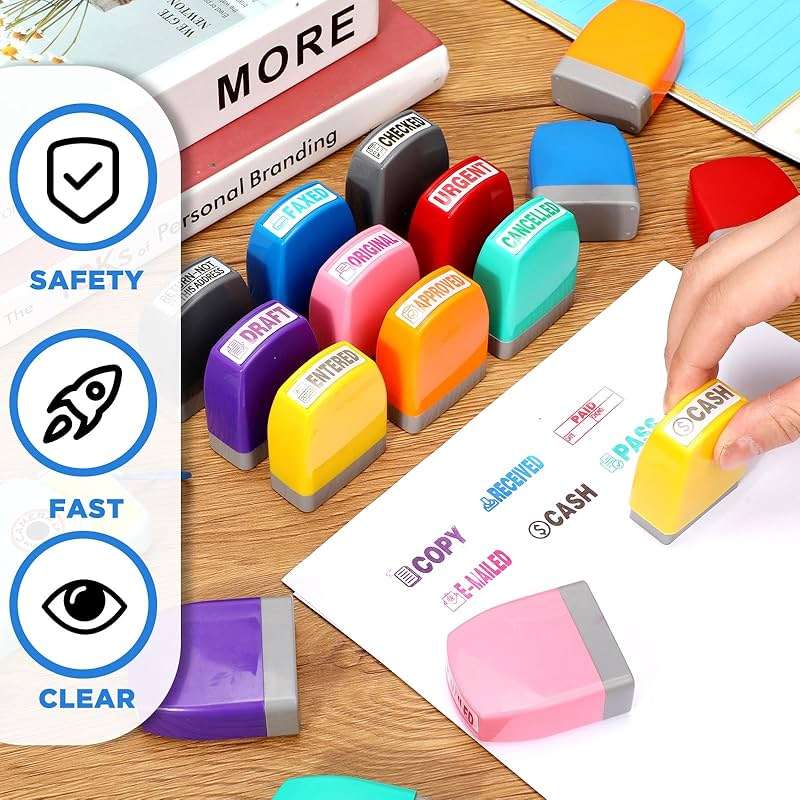 Yeaqee 16 Pcs Self Inking Rubber Stamp Set for Office Approved Paid Copy Faxed Scanned Message Account Business Stamps Paper Work Text Ink Stampers - Image 5