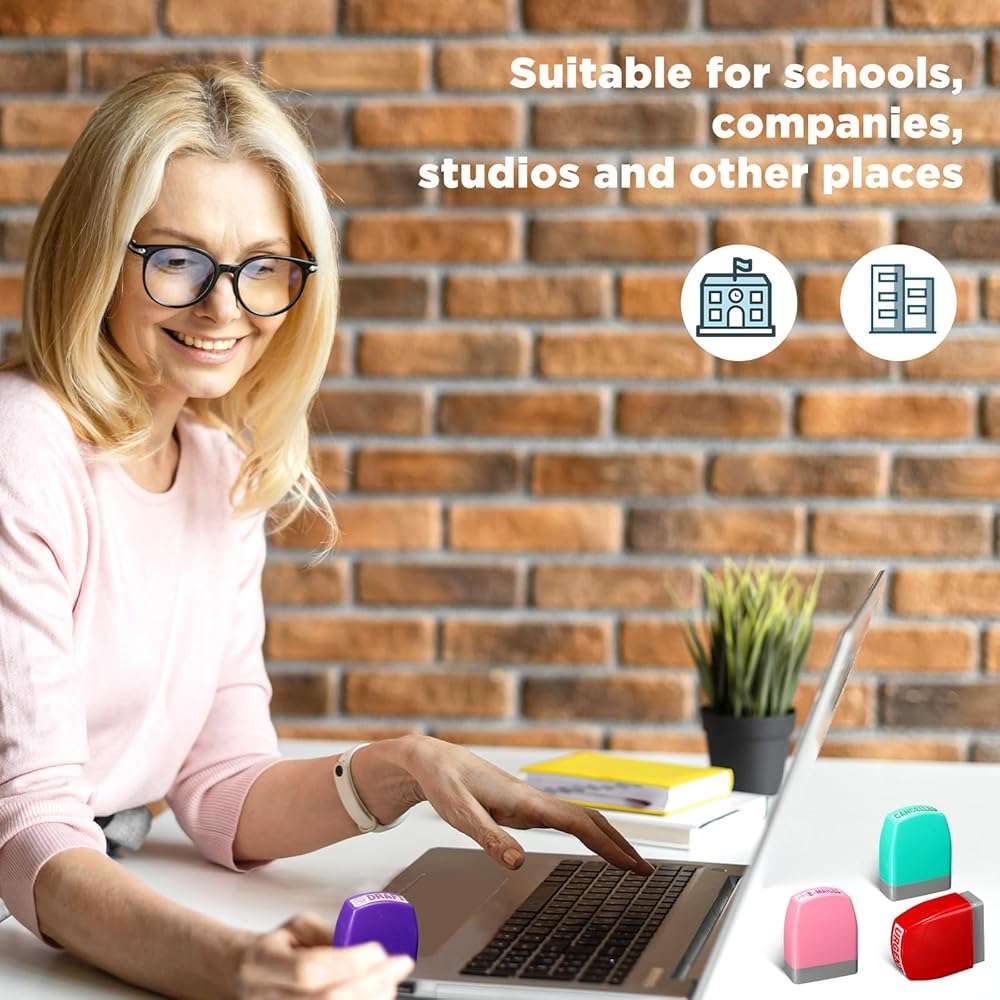 Yeaqee 16 Pcs Self Inking Rubber Stamp Set for Office Approved Paid Copy Faxed Scanned Message Account Business Stamps Paper Work Text Ink Stampers - Image 6
