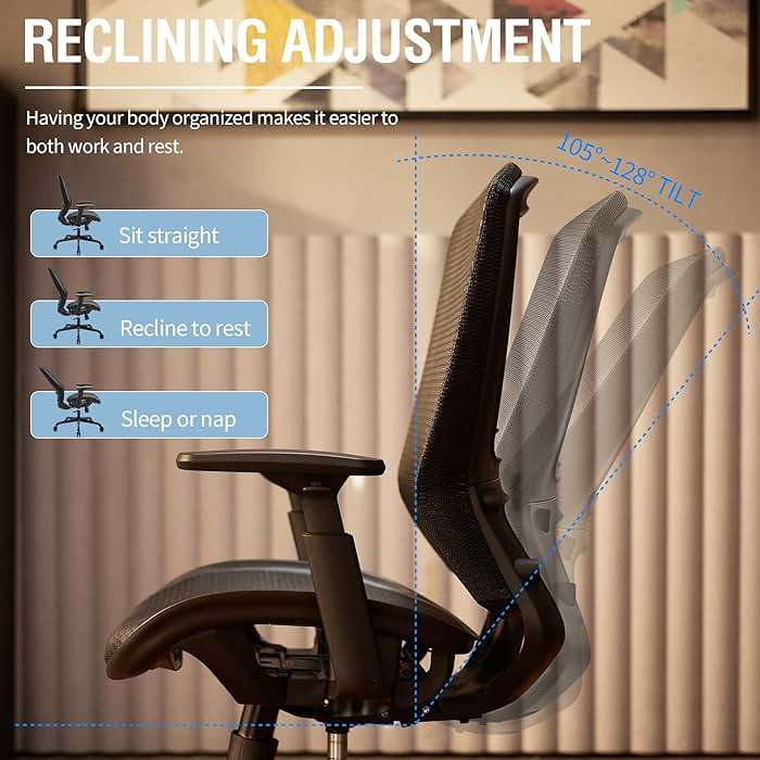 ELABEST Ergonomic Mesh Office Chair,Comfy Computer Desk Chair - BIFMA 5.1 Certified Commercial Swivel Task Chair for Home Office - Adjustable Lumbar Support & Armrests,Tilt Function,Wide Seat (Black) - Image 8