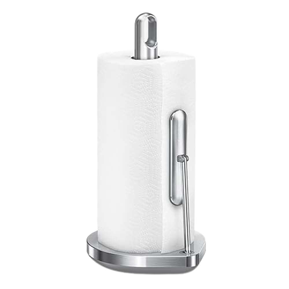 simplehuman Tension Arm Countertop Paper Towel Holder, Easy One-Handed Tear, Standing Weighted Base with Finger Loop, Heavy Duty, Brushed Stainless Steel - Image 1
