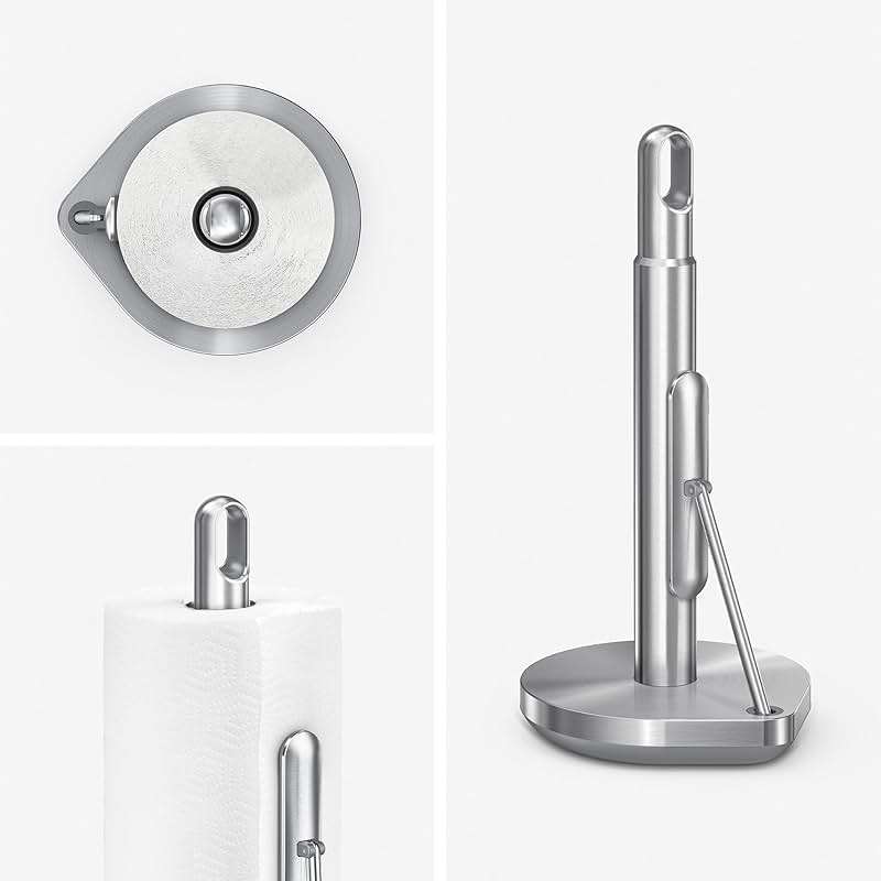 simplehuman Tension Arm Countertop Paper Towel Holder, Easy One-Handed Tear, Standing Weighted Base with Finger Loop, Heavy Duty, Brushed Stainless Steel - Image 3
