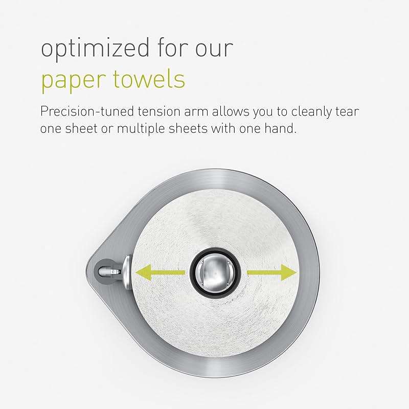 simplehuman Tension Arm Countertop Paper Towel Holder, Easy One-Handed Tear, Standing Weighted Base with Finger Loop, Heavy Duty, Brushed Stainless Steel - Image 6