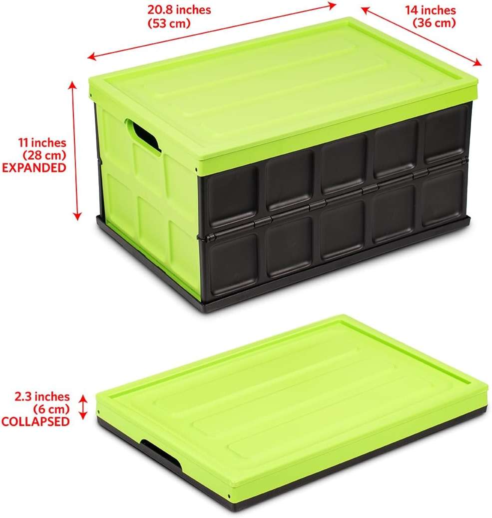 Glad Collapsible Storage Bin with Lid - 48L Foldable Plastic Box for Garage, Car Trunk, and Organization - Stackable Lidded Container with Handles, Green - Image 3