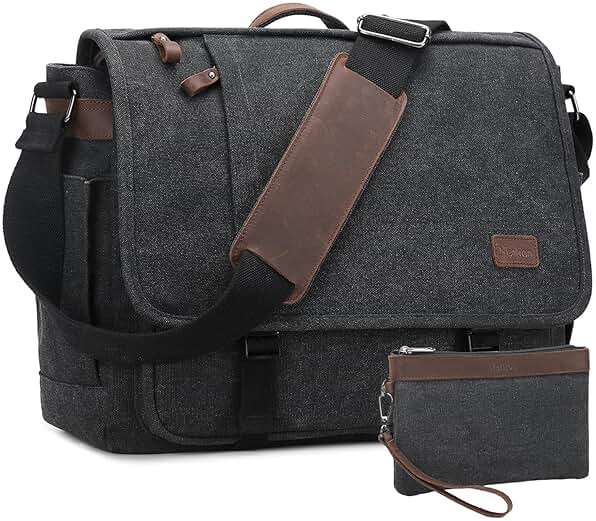 Nerlion Messenger Bag for Men 17-17.3 Inch Laptop Bag Canvas Water-resistant Computer Bag Shoulder Bag Work Briefcase Bookbag for College (Dark Gray) - Image 1