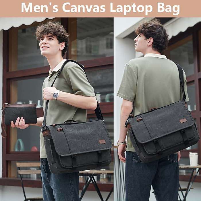 Nerlion Messenger Bag for Men 17-17.3 Inch Laptop Bag Canvas Water-resistant Computer Bag Shoulder Bag Work Briefcase Bookbag for College (Dark Gray) - Image 2