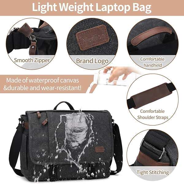 Nerlion Messenger Bag for Men 17-17.3 Inch Laptop Bag Canvas Water-resistant Computer Bag Shoulder Bag Work Briefcase Bookbag for College (Dark Gray) - Image 6
