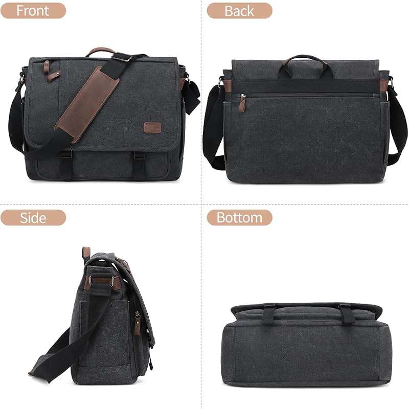 Nerlion Messenger Bag for Men 17-17.3 Inch Laptop Bag Canvas Water-resistant Computer Bag Shoulder Bag Work Briefcase Bookbag for College (Dark Gray) - Image 7