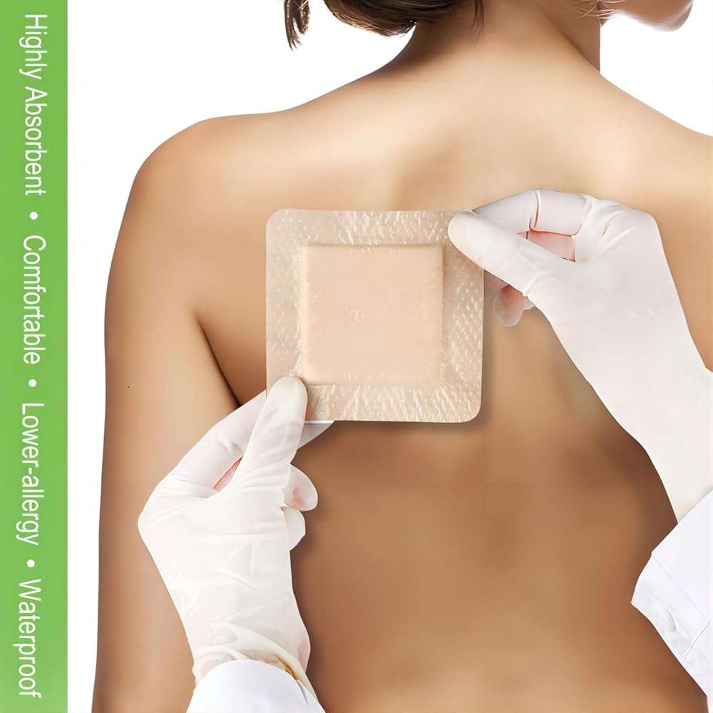 NeuHeils Silicone Foam Dressing with Gentle Border 4''x4'' for Bed Sore Leg Ulcer 20 Pack, High Absorbency Waterproof Silicone Wound Bandage - Image 4