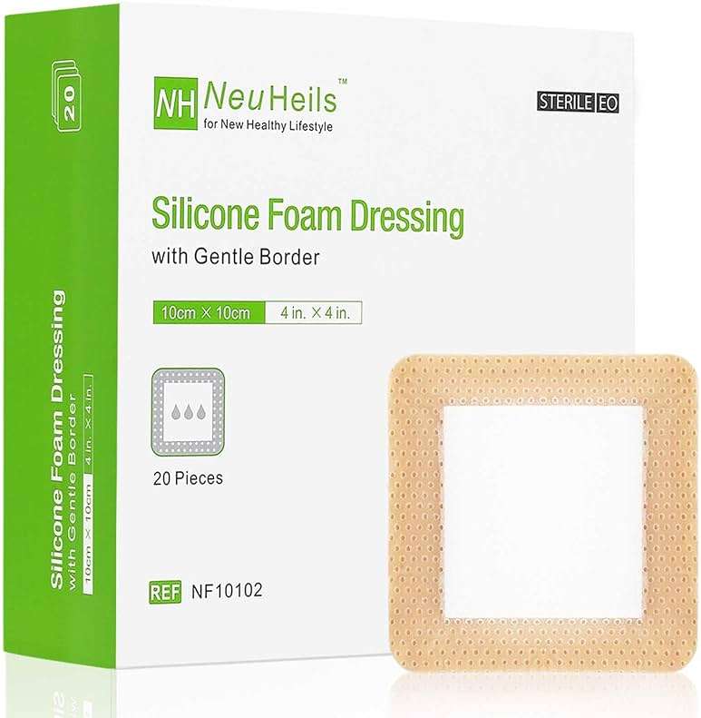 NeuHeils Silicone Foam Dressing with Gentle Border 4''x4'' for Bed Sore Leg Ulcer 20 Pack, High Absorbency Waterproof Silicone Wound Bandage - Image 8
