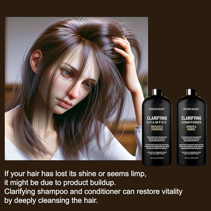 Clarifying Shampoo and Conditioner Set- Hydrating, Calming & Removes Buildup, For All Hair Types, Clarifying Cleanse for Dirt, Oil & Hard Water Buildup, for Men Women MYSTÉRE BEAUTÉ - 16 fl oz each - Image 2