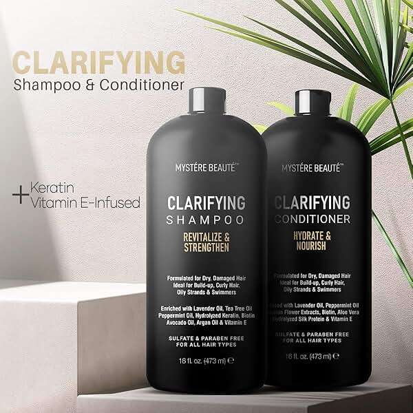 Clarifying Shampoo and Conditioner Set- Hydrating, Calming & Removes Buildup, For All Hair Types, Clarifying Cleanse for Dirt, Oil & Hard Water Buildup, for Men Women MYSTÉRE BEAUTÉ - 16 fl oz each - Image 7