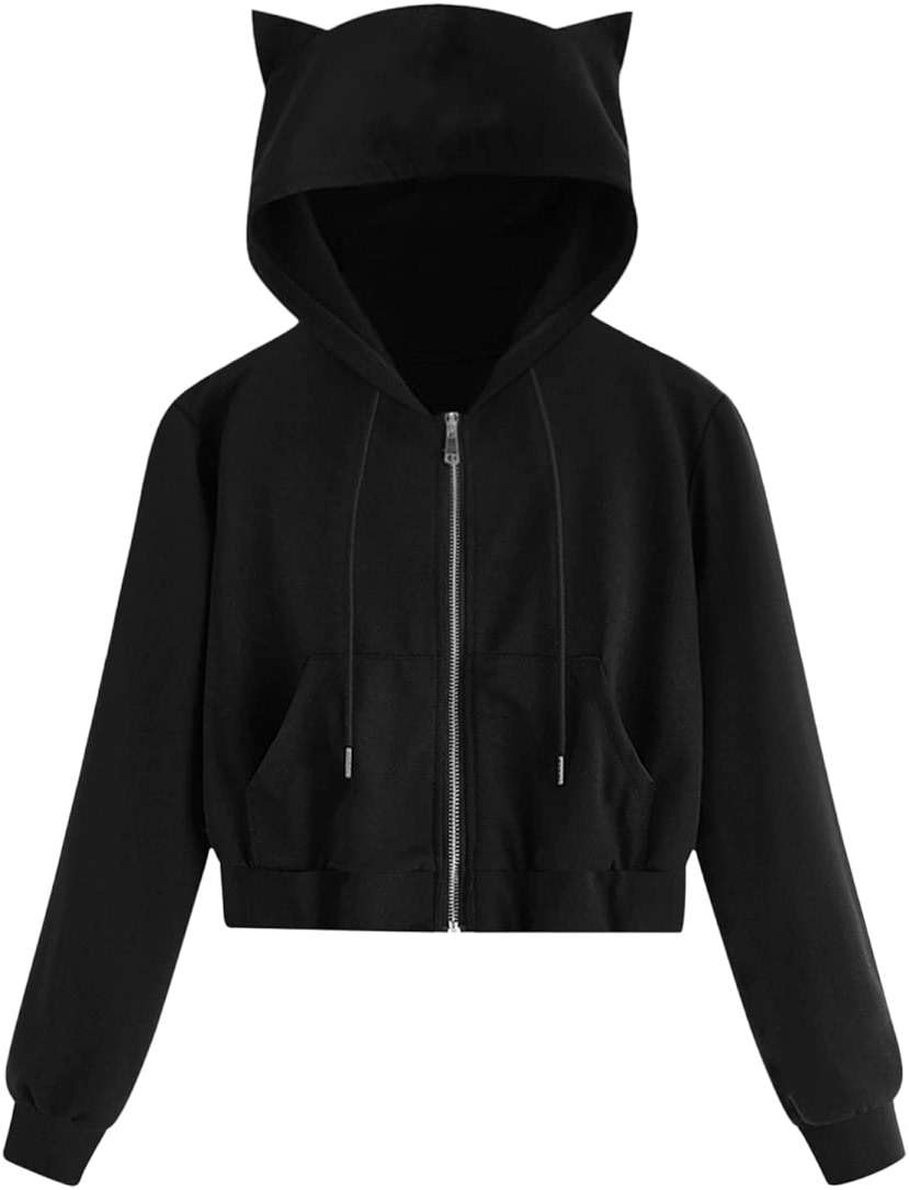 Womens Cat Hoodies Drawstring Hooded Cute Hoodies Pullover Kawaii Hoodie with Ears Long Sleeve Crop Casual Zipper - Image 1