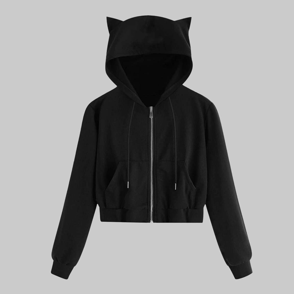 Womens Cat Hoodies Drawstring Hooded Cute Hoodies Pullover Kawaii Hoodie with Ears Long Sleeve Crop Casual Zipper - Image 2