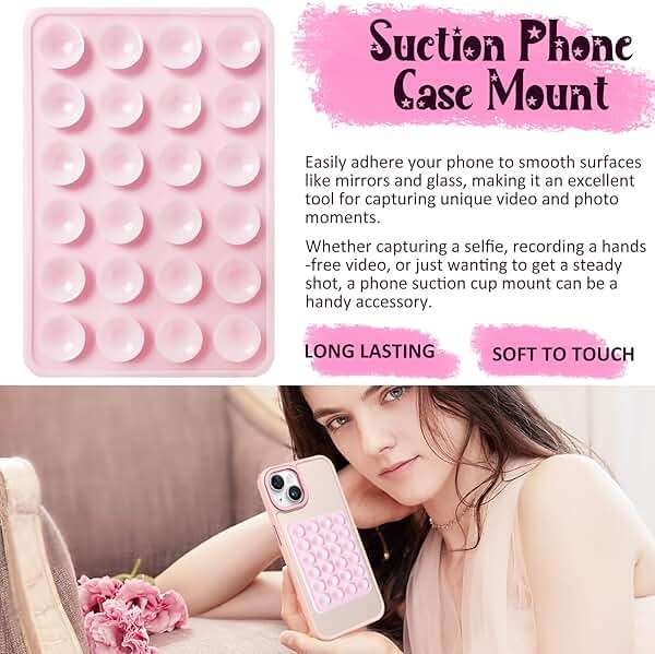LvShuLiangPin Silicone Suction Phone Case Mount, Silicon Adhesive Phone Accessory for Smartphones, Hands-Free Mirror Shower Phone Holder for Selfies, Tiktok Videos (Rose) - Image 2