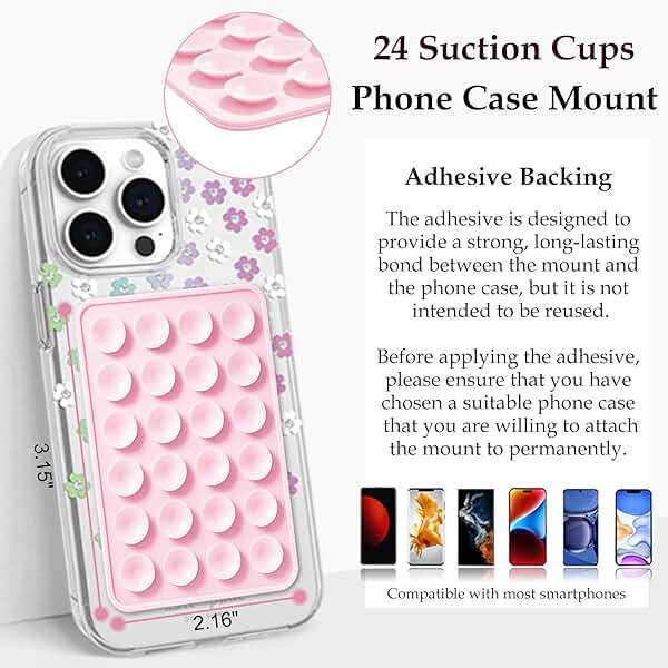 LvShuLiangPin Silicone Suction Phone Case Mount, Silicon Adhesive Phone Accessory for Smartphones, Hands-Free Mirror Shower Phone Holder for Selfies, Tiktok Videos (Rose) - Image 6