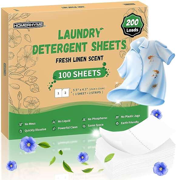 HOMERHYME Laundry Detergent Sheets - Fresh Linen Scent, 200 Loads (100 Sheets), Plastic Free Laundry Sheets for Travel, Dorms, Home, Apartments, Eco & Hypoallergenic - Image 1