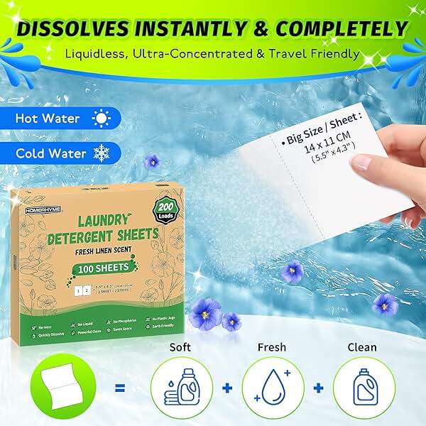 HOMERHYME Laundry Detergent Sheets - Fresh Linen Scent, 200 Loads (100 Sheets), Plastic Free Laundry Sheets for Travel, Dorms, Home, Apartments, Eco & Hypoallergenic - Image 2