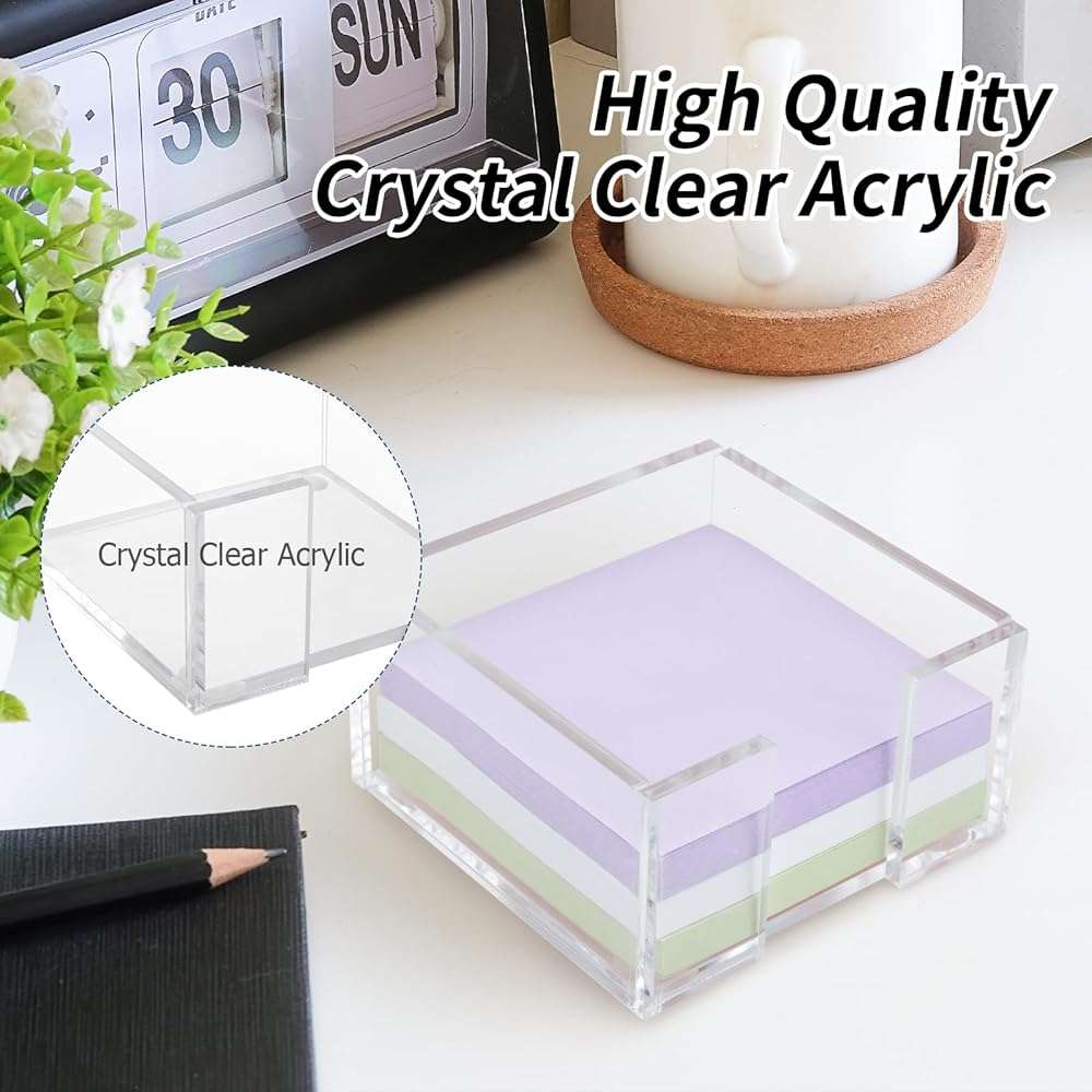 Acrylic Sticky Note Holder, 3 x 3 Crystal Clear Acrylic Notepad Holder Sticky Note Dispenser for Dorm Room and Office Desk Organizer - Image 4