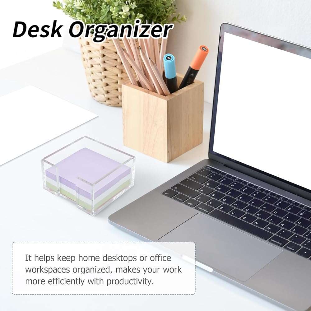 Acrylic Sticky Note Holder, 3 x 3 Crystal Clear Acrylic Notepad Holder Sticky Note Dispenser for Dorm Room and Office Desk Organizer - Image 6