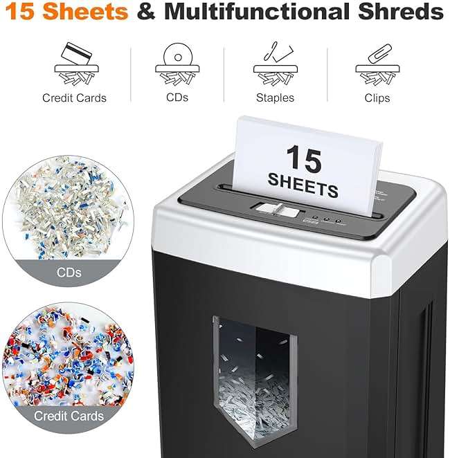 Bonsaii 15-Sheet Office Paper Shredder, 40 Mins Heavy Duty Shredder for Home Office, Crosscut Shreder with Anti-Jam System & P-4 High Security Supports CD/Credit Cards/Staple,5 Gal Pullout Bin C169-B - Image 3