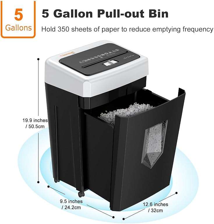 Bonsaii 15-Sheet Office Paper Shredder, 40 Mins Heavy Duty Shredder for Home Office, Crosscut Shreder with Anti-Jam System & P-4 High Security Supports CD/Credit Cards/Staple,5 Gal Pullout Bin C169-B - Image 6