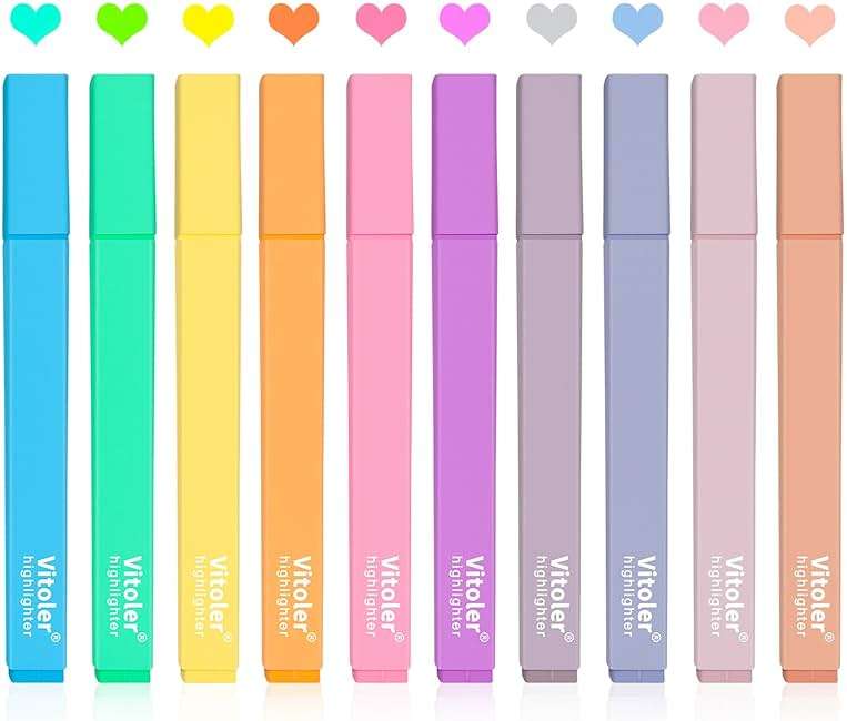Vitoler 10Pcs Aesthetic Highlighters, Chisel Tip Marker Pens,Assorted Color Candy Highlighters,No Bleed Bible Highlighter,Cute Pastel Highlighter for Journaling Planner Notes School Supplies | Aesthetic, Chisel Tip Marker Pens for Journaling Planner Notes School Supplies - Image 1