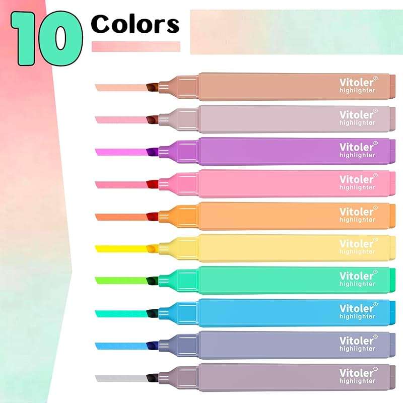 Vitoler 10Pcs Aesthetic Highlighters, Chisel Tip Marker Pens,Assorted Color Candy Highlighters,No Bleed Bible Highlighter,Cute Pastel Highlighter for Journaling Planner Notes School Supplies | Aesthetic, Chisel Tip Marker Pens for Journaling Planner Notes School Supplies - Image 3