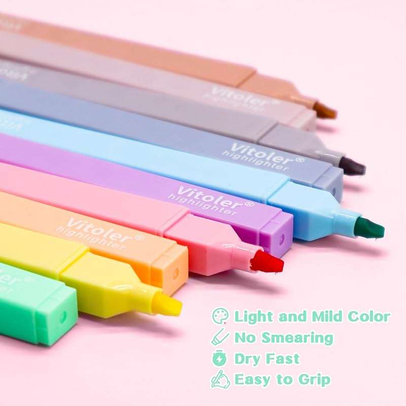 Vitoler 10Pcs Aesthetic Highlighters, Chisel Tip Marker Pens,Assorted Color Candy Highlighters,No Bleed Bible Highlighter,Cute Pastel Highlighter for Journaling Planner Notes School Supplies | Aesthetic, Chisel Tip Marker Pens for Journaling Planner Notes School Supplies - Image 5
