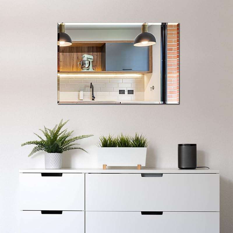 Frameless Bathroom Mirror for Wall, Rectangle Beveled Edge Mirror for Over Sink, Tempered Glass, Shatterproof, Hangs Horizontally or Vertically for Living Room, Entryway, Restroom, 24" x 16" - Image 4