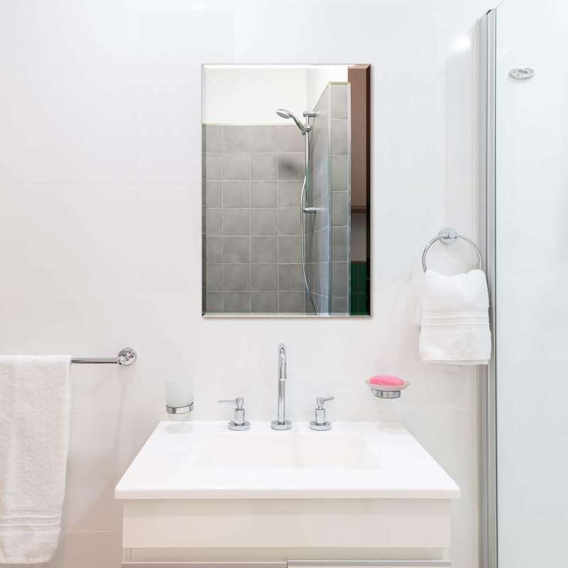 Frameless Bathroom Mirror for Wall, Rectangle Beveled Edge Mirror for Over Sink, Tempered Glass, Shatterproof, Hangs Horizontally or Vertically for Living Room, Entryway, Restroom, 24" x 16" - Image 5