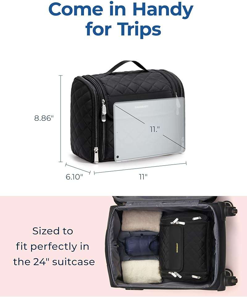 BAGSMART Makeup Bag for Women with Hanging Hook - Portable Cosmetic Case, Large Capacity Door Room Essentials Travel Organizer for Full Sized Cosmetics and Toiletries, Black - Image 5