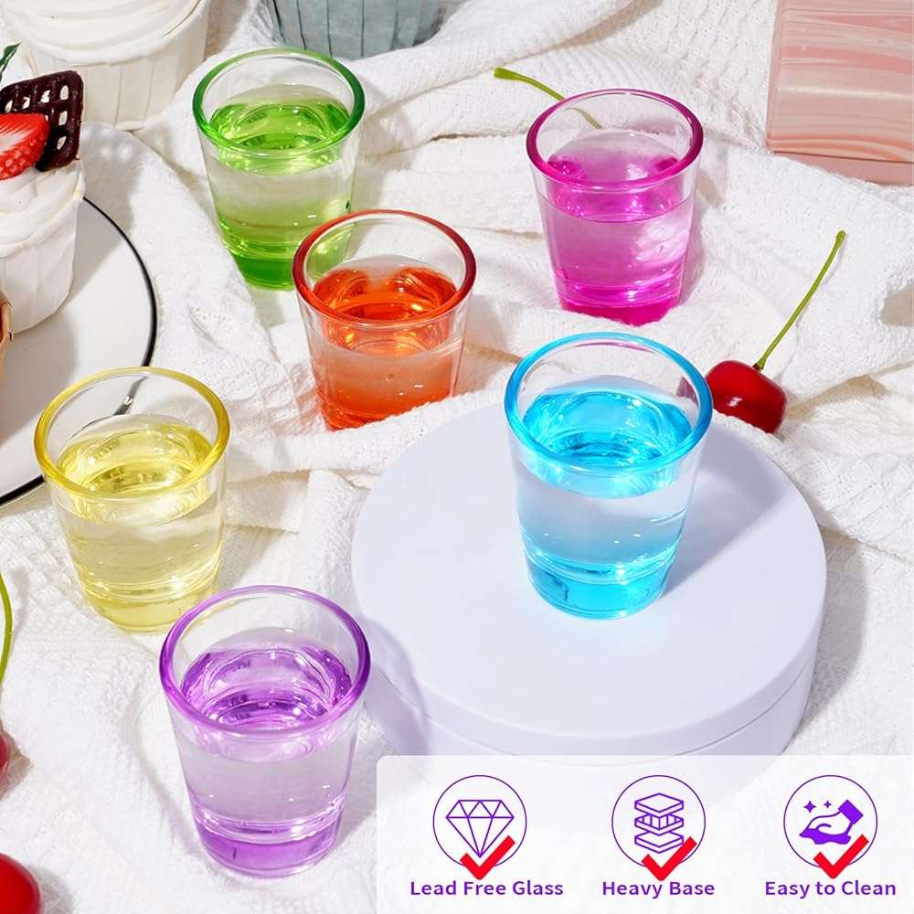 ZZYFGH 6 Pack Shot Glasses Set,1.5 oz Colorful Shot Glass with Heavy Base,Shot Glass for Vodka, Whiskey, Tequila, Espressos, Spirits & Liquors - Image 2