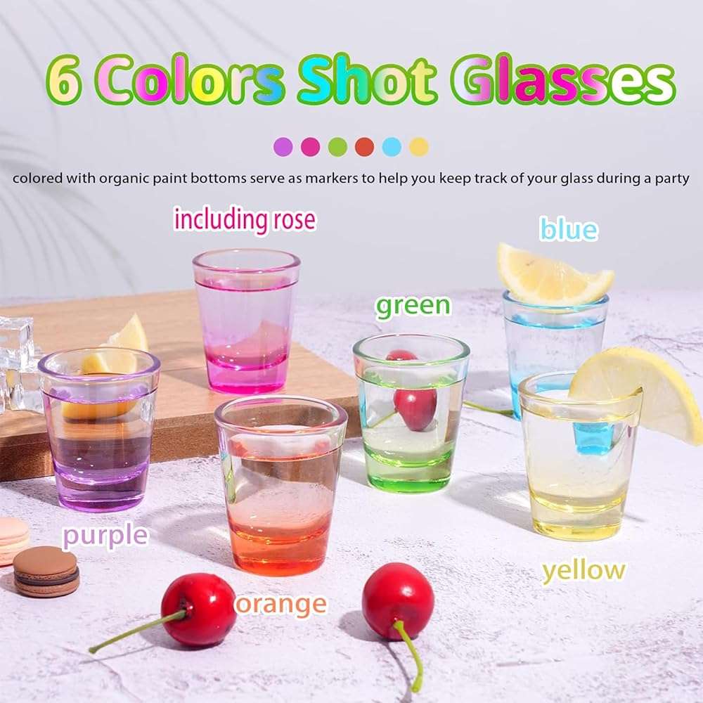 ZZYFGH 6 Pack Shot Glasses Set,1.5 oz Colorful Shot Glass with Heavy Base,Shot Glass for Vodka, Whiskey, Tequila, Espressos, Spirits & Liquors - Image 4