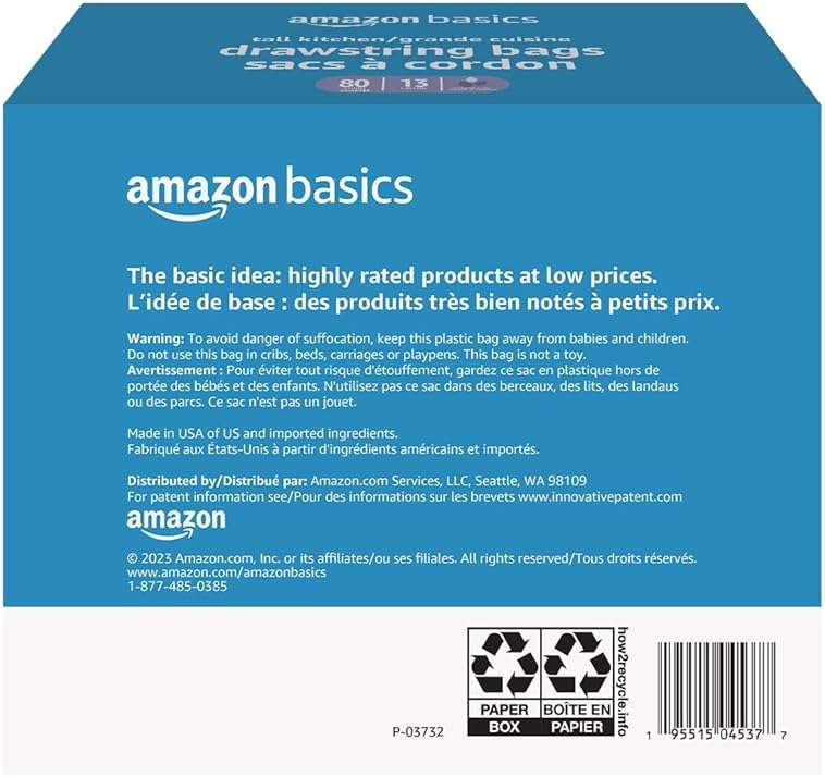 Amazon Basics Ultra-Force Tall Kitchen Drawstring Trash Bags, Lavender Scented, 13 Gallon, Tear Resistant, Odor Neutralizing, 80 Count (Packaging May Vary) - Image 3