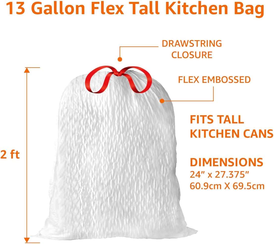 Amazon Basics Ultra-Force Tall Kitchen Drawstring Trash Bags, Lavender Scented, 13 Gallon, Tear Resistant, Odor Neutralizing, 80 Count (Packaging May Vary) - Image 4