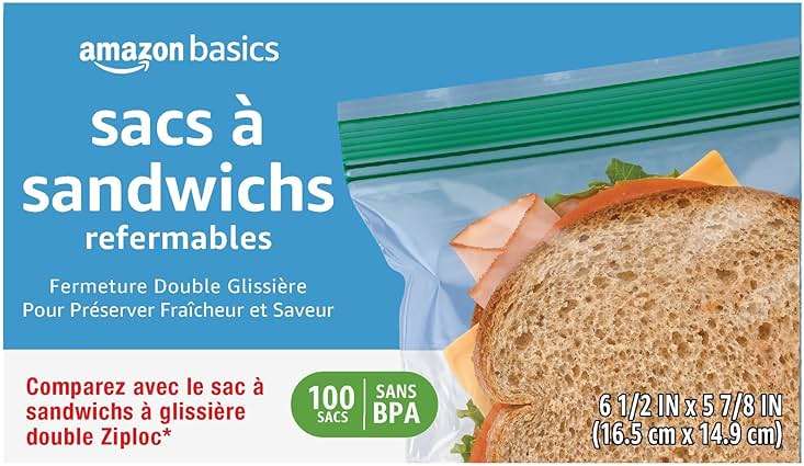 Amazon Basics Reclosable Double Zipper Sandwich Storage Bags for Food Storage, BPA Free, 100 Count - Image 6