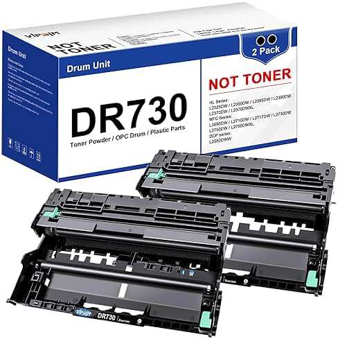 VIPSIM DR730 (Not Toner) Replacement for DR730 DR-730 DR 730 Drum to Use with MFC-L2750DW HL-L2370DW MFC-L2710DW HL-L2350DW DCP-L2550DW Printer (2 Black) - Image 1