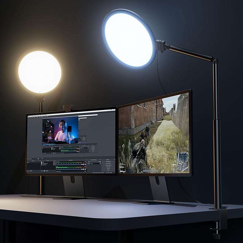 Weilisi 10.2" Desk Ring Light with Stand, 360° Rotate Desk Lamps for Home Office with C-Clamp, Flexible Height Desk Light, Adjust Arm Ring Light for Desk, Podcast, Gaming, Recording, Zoom Lighting - Image 1