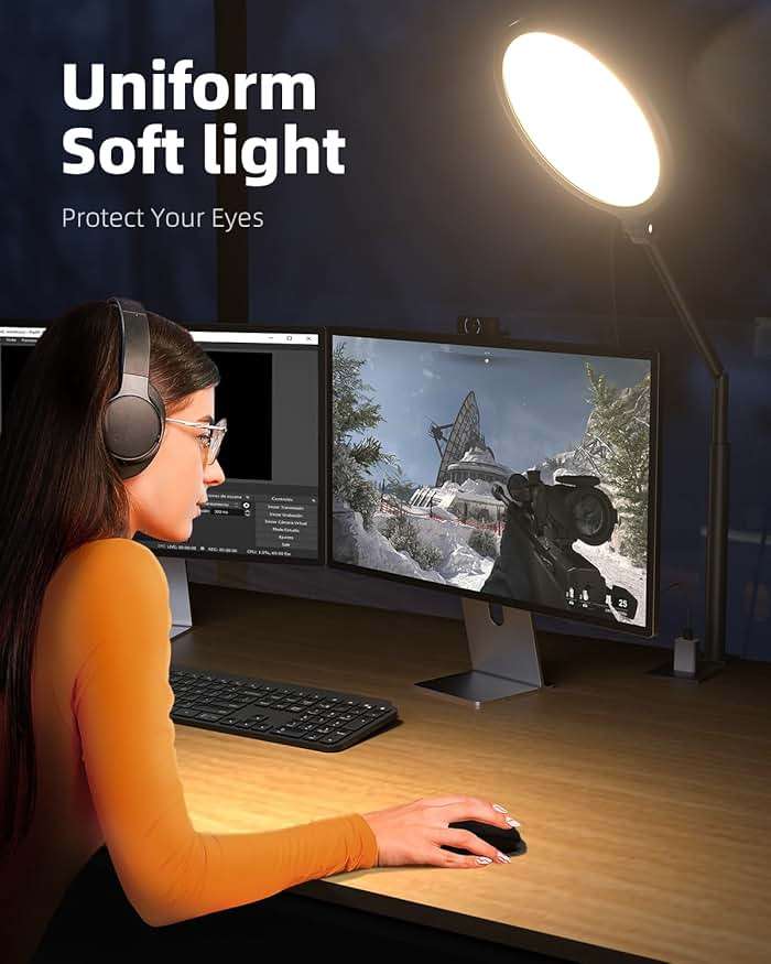 Weilisi 10.2" Desk Ring Light with Stand, 360° Rotate Desk Lamps for Home Office with C-Clamp, Flexible Height Desk Light, Adjust Arm Ring Light for Desk, Podcast, Gaming, Recording, Zoom Lighting - Image 2