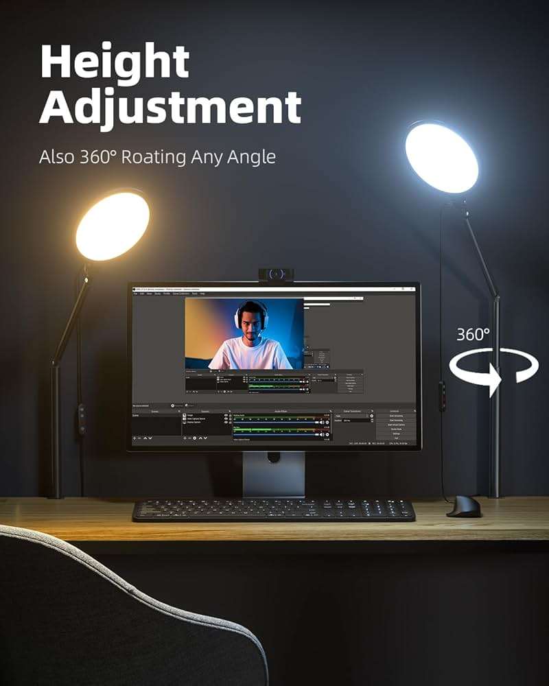 Weilisi 10.2" Desk Ring Light with Stand, 360° Rotate Desk Lamps for Home Office with C-Clamp, Flexible Height Desk Light, Adjust Arm Ring Light for Desk, Podcast, Gaming, Recording, Zoom Lighting - Image 3