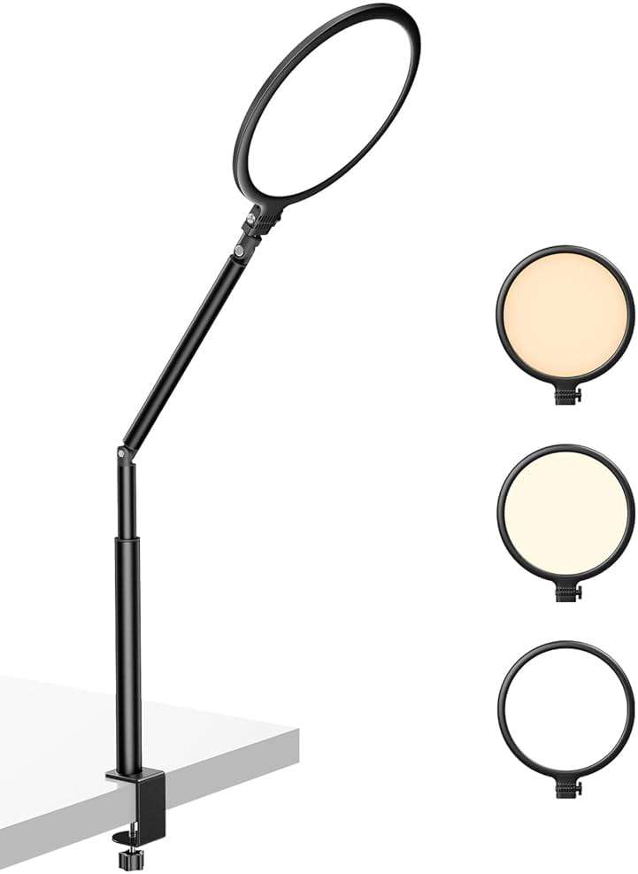 Weilisi 10.2" Desk Ring Light with Stand, 360° Rotate Desk Lamps for Home Office with C-Clamp, Flexible Height Desk Light, Adjust Arm Ring Light for Desk, Podcast, Gaming, Recording, Zoom Lighting - Image 9