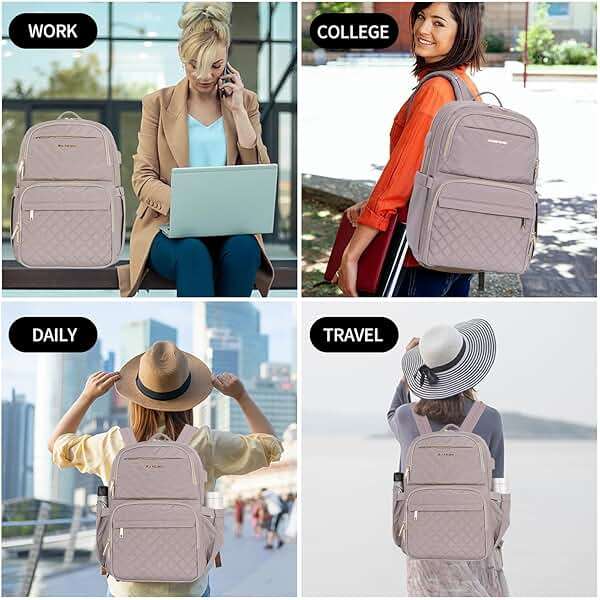 EMPSIGN Laptop Backpack Purse for Women and Men with USB Charging Port, 15.6 Inch Travel Water Resistant Quilted Backpack, High-Capacity 30L Work Business Computer Backpack, Quilted Grey Pink - Image 7