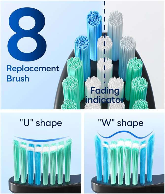 Bymore Electric Toothbrush for Adults, Sonic Rechargeable Toothbrush with 8 Brush Heads, 330-Day Battery, 5 Cleaning Modes & 2-Min Timer, Travel-Friendly Ultra Clean Design – Black - Image 4